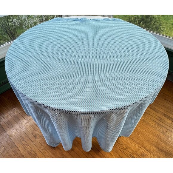 Vintage 80s shower curtain, powder blue wide mesh open weave pattern, decorative - Picture 1 of 7